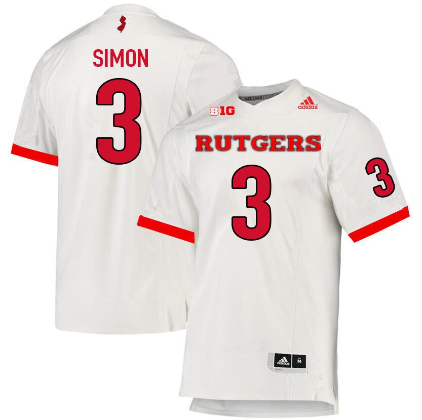 Men #3 Evan Simon Rutgers Scarlet Knights College Football Jerseys Sale-White